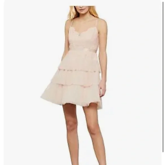 casual fitted summer dresses BCBGMAXAZRIA 'Rayna' Tiered Tulle Strapless Fit & Flare dress Ladies –  Afashionistastore main image 1